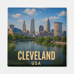 Cleveland Ohio Waterfront Travel Gift Magnet