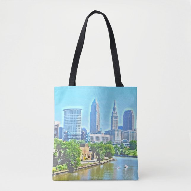 Cleveland (River View) Paint Effect Tote Bag (Front)