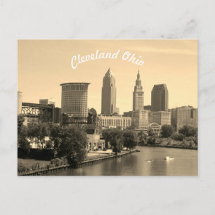 Cleveland Sepia River Skyline Postcard