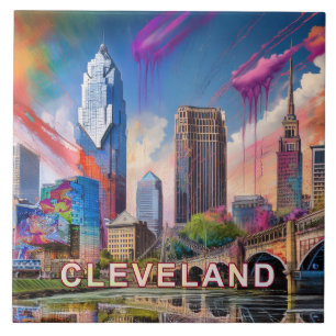 Cleveland Skyline Art Ceramic Tile