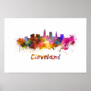 Cleveland skyline in watercolor poster