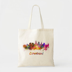 Cleveland skyline in watercolor tote bag