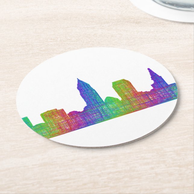 Cleveland skyline round paper coaster (Angled)