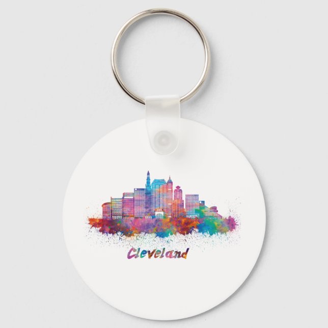Cleveland skyline watercolor key ring (Front)