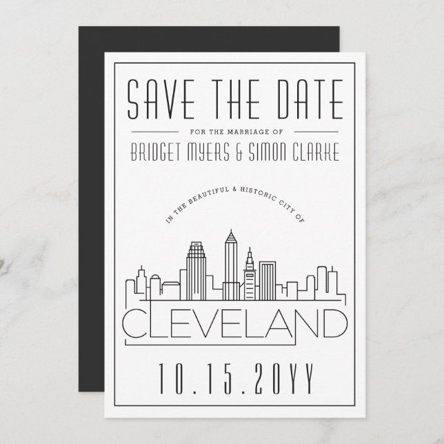 Cleveland Wedding | Stylised Skyline Save the Date Invitation (Front/Back)