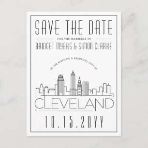 Cleveland Wedding   Stylised Skyline Save the Date Postcard