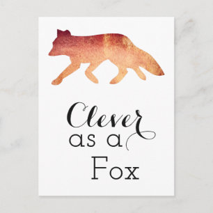 Clever as a Fox Typographical Watercolor Postcard