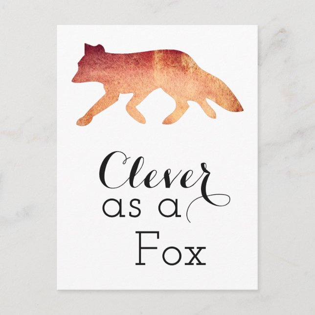 Clever as a Fox Typographical Watercolor Postcard (Front)