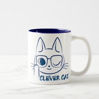 CLEVER CAT(Blue) Two-Tone Coffee Mug