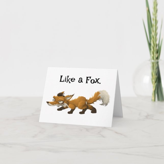 Clever Fox Cartoon – “Like a Fox” Design Card (Front)