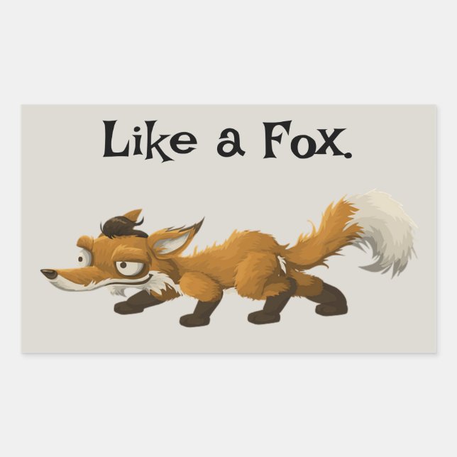 Clever Fox Cartoon – “Like a Fox” Design Rectangular Sticker (Front)