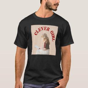 Clever girl reading a book sitting smart woman pri T-Shirt
