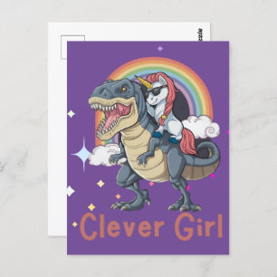 Clever Girl- Unicorn Riding Dinosaur Edition Postcard