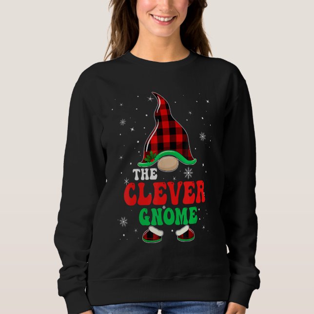 Clever Gnome Buffalo Plaid Matching Family Christm Sweatshirt (Front)