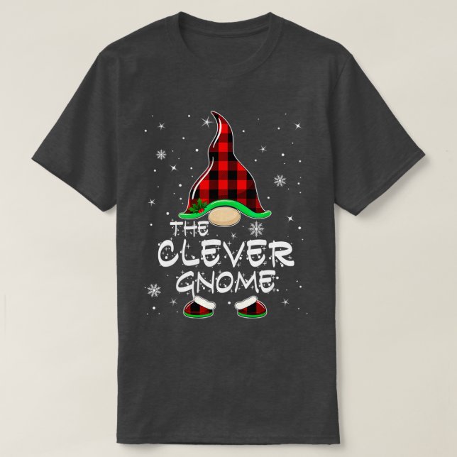 Clever Gnome Buffalo Plaid Matching Family Christm T-Shirt (Design Front)