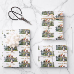 Clever rabbit with big tummy First Birthday Wrapping Paper Sheet