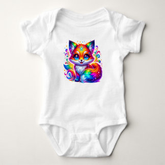 Clever Rainbow Fox Colourful and Whimsical  Baby Bodysuit