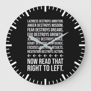 Clever Success Motivation, Gym, Hustle, Grind Insp Large Clock