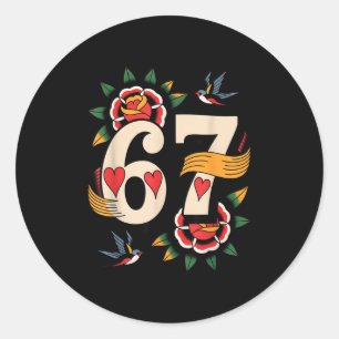 Clic 67 Tattoo Six Seven Valentines Day Ker Classic Round Sticker