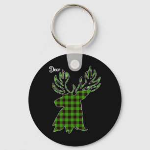 Clic Green And Black Christmas Buffalo Plaid Deer Key Ring