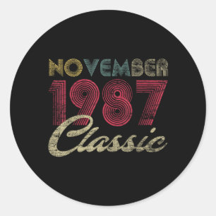 Clic November 1987 Bday Men Women Gifts 35th Classic Round Sticker