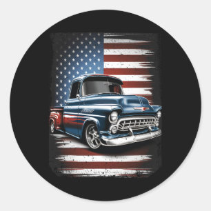 Clic Old Pickup Truck American Flag 4th Of July Pa Classic Round Sticker