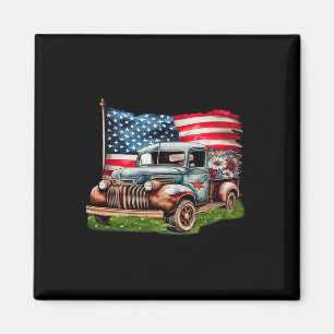 Clic Old Pickup Truck American Flag 4th Of July Pa Magnet