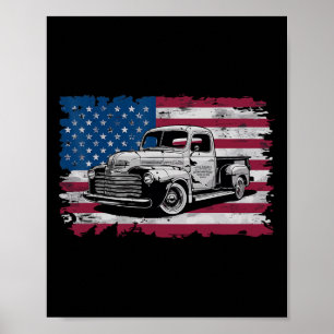 Clic Old Pickup Truck American Flag 4th Of July Pa Poster
