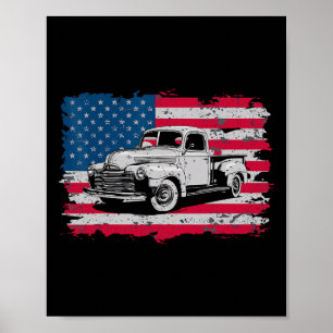 Clic Old Pickup Truck American Flag 4th Of July Pa Poster
