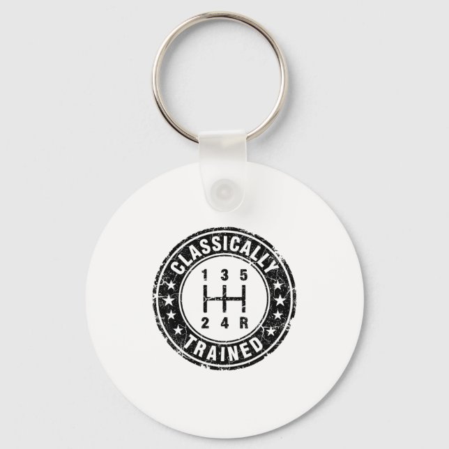 Clically Trained Car Guy Manual Transmission Stick Key Ring (Front)