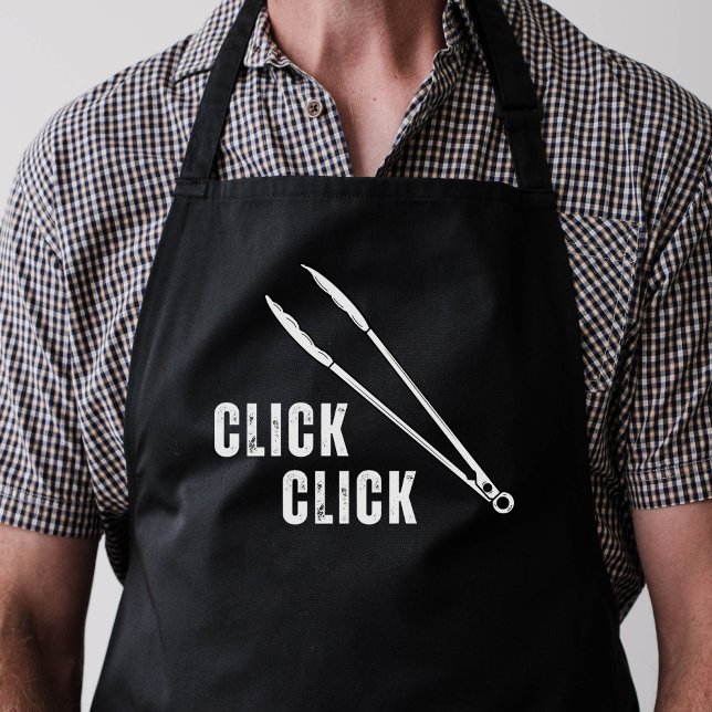 Click Click Funny Minimal Black Barbeque Tongs  Apron (Creator Uploaded)