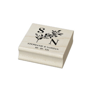 Click Initials & Names Wildflowers Wedding Branche Rubber Stamp