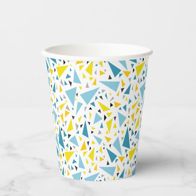 Click to favourite design  Yellow and blue triangl Paper Cups (Front)