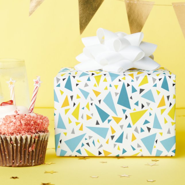 Click to favourite design  Yellow and blue triangl Wrapping Paper (Birthday Party)