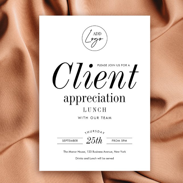 Client Appreciation Event Minimalist Logo Business Invitation (Modern business appreciation lunch / dinner event invitation in fully customizable minimalist design)