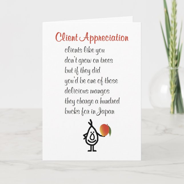 Client Appreciation, Fun Client Appreciation Poem Card (Front)