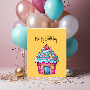 Client Happy Birthday Cupcake House Card