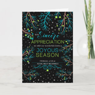 Clients Business Modern Blue and Green Custom Name Holiday Card