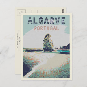 Cliff coast illustration Algarve Portugal Postcard