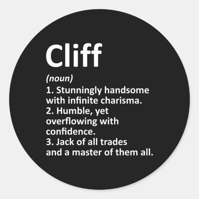 Cliff Definition Personalized Name Funny Birthday  Classic Round Sticker (Front)