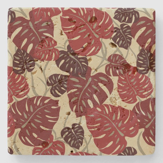 Cliff Hanger Hawaiian Leaf Print Tiki Bar Coasters (Front)