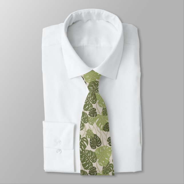 Cliff Hanger Hawaiian Monstera Leaf 2-sided Print Tie (Tied)