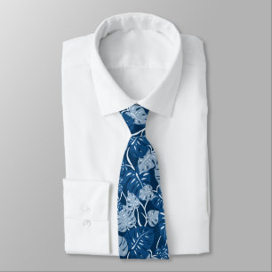 Cliff Hanger Hawaiian Monstera Leaf Indigo Blue Tie
