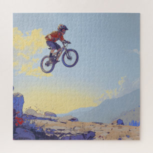 Cliff Jumping BMXer- BMX Rider Design Jigsaw Puzzle
