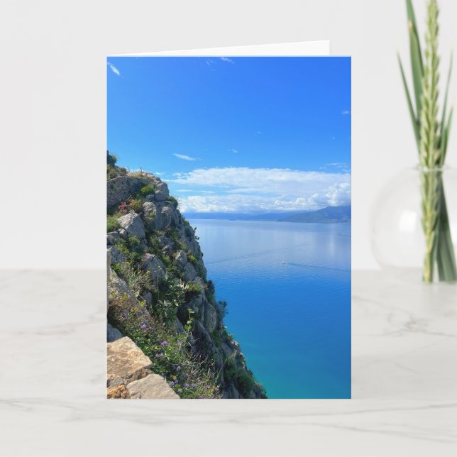 Cliff Overlooking The Sea Nafplion Greece Card (Front)