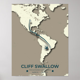 Cliff Swallow Migration Map – Minimalist Vintage Poster