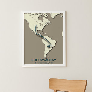 Cliff Swallow Migration Map – Minimalist Vintage Poster
