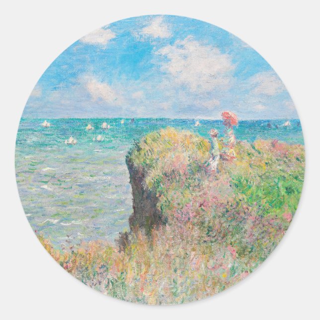 Cliff Walk at Pourville by Claude Monet Classic Round Sticker (Front)