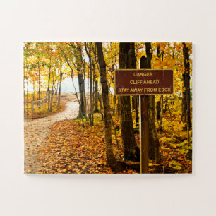 Cliff Warning Sign U P Michigan Photography Jigsaw Puzzle