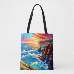 Cliffs at Sunset: Ocean's Golden Hour Tote Bag